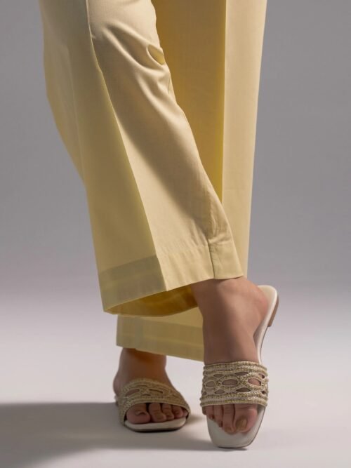 Warm Beige Solid-Color Cotton Trouser